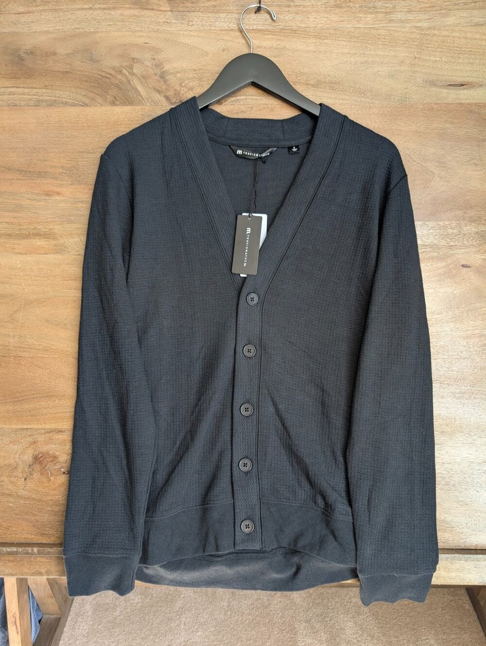 Travis Mathew Cardigan Sweater Mens Small Black Pristine Shore Button Front NWT